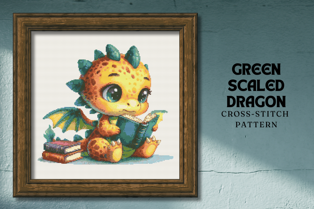 Green Scaled Dragon Cross Stitch Pattern