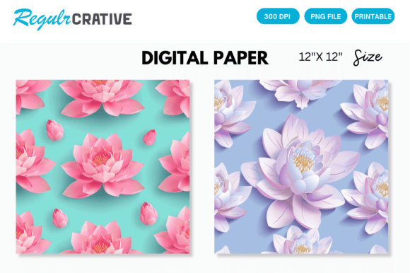 Lotus Flower Seamless Digital Paper Pack Graphic by Regulrcrative ...