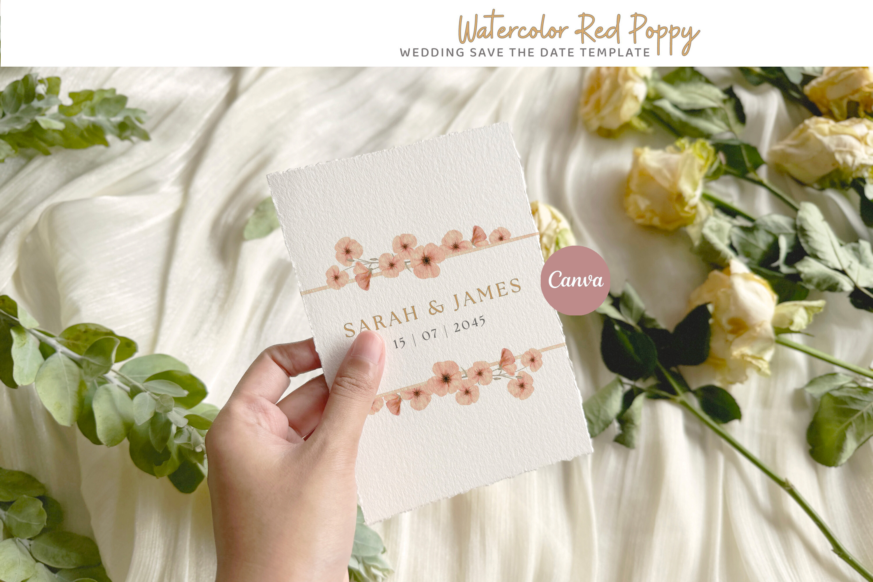 Poppy Flower Save the Date Card Template