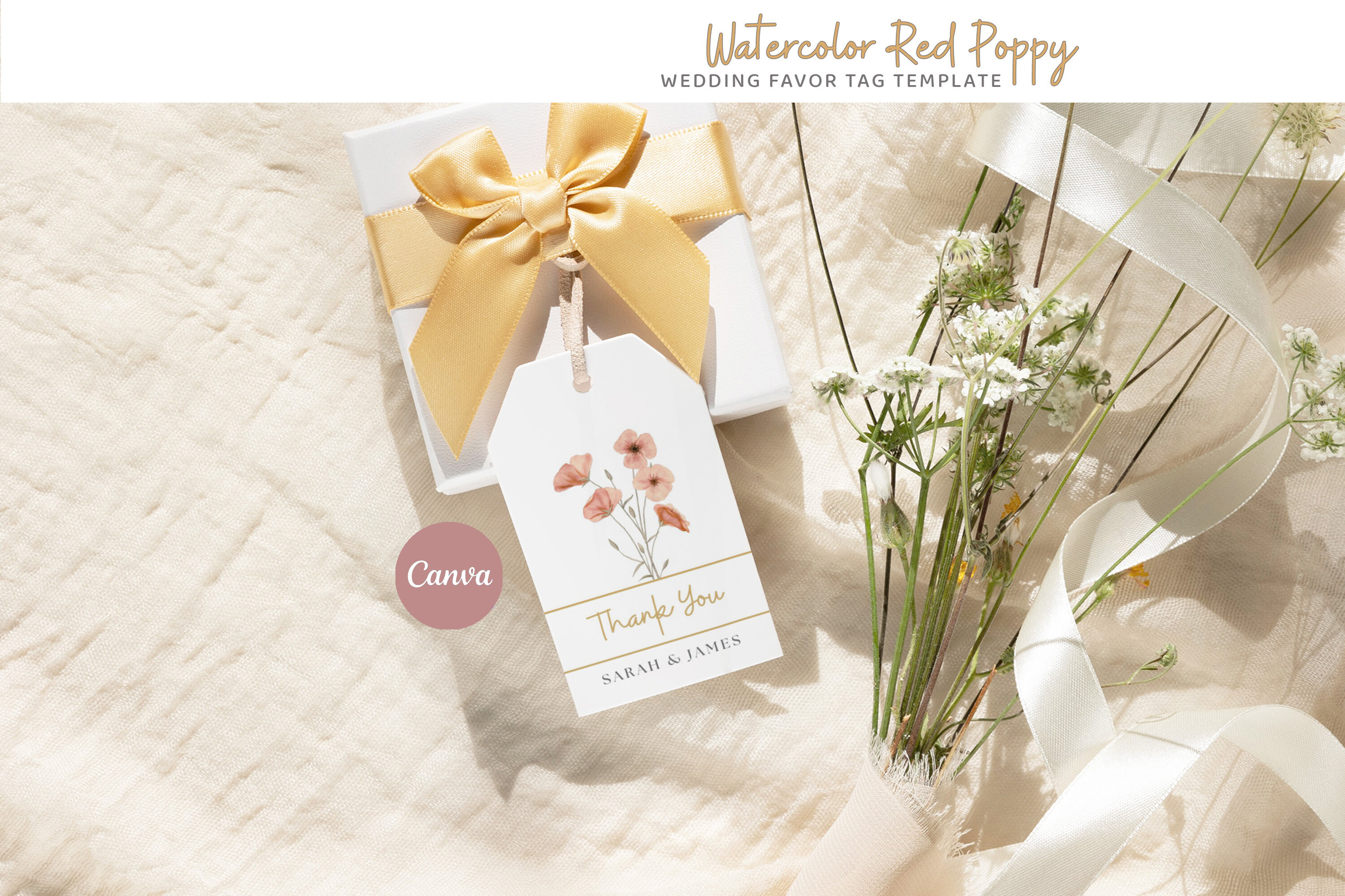 Poppy Flower Wedding Favor Tag Template