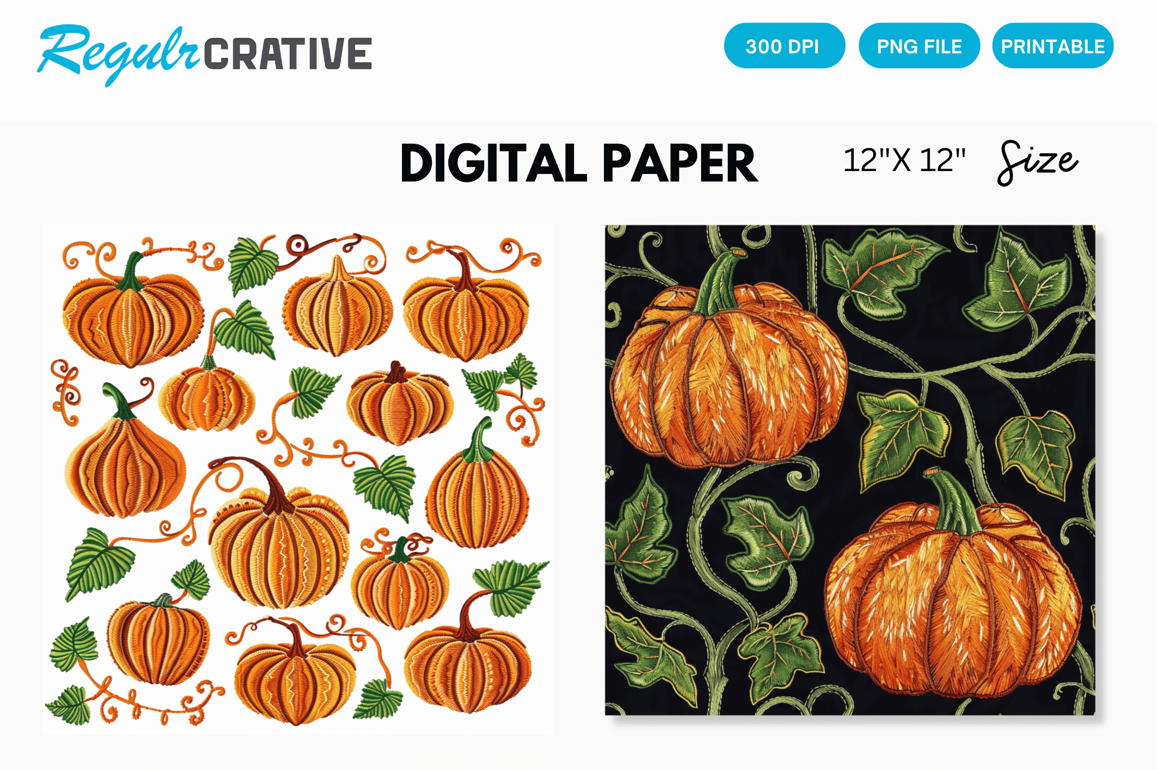 Pumpkin Embroidery Digital Paper Pattern Graphic by Regulrcrative ...