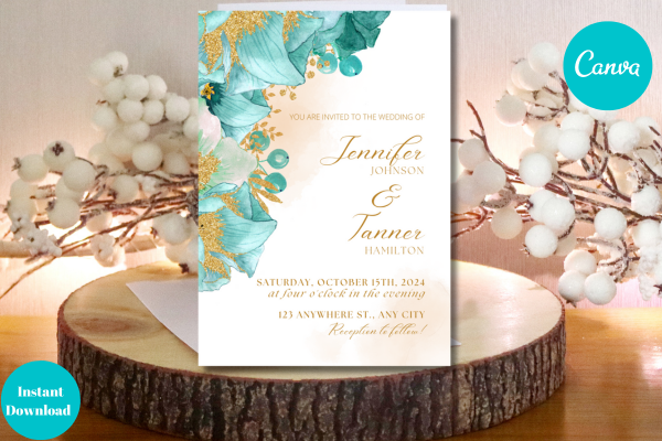 Teal Wedding Thank You Canva Template