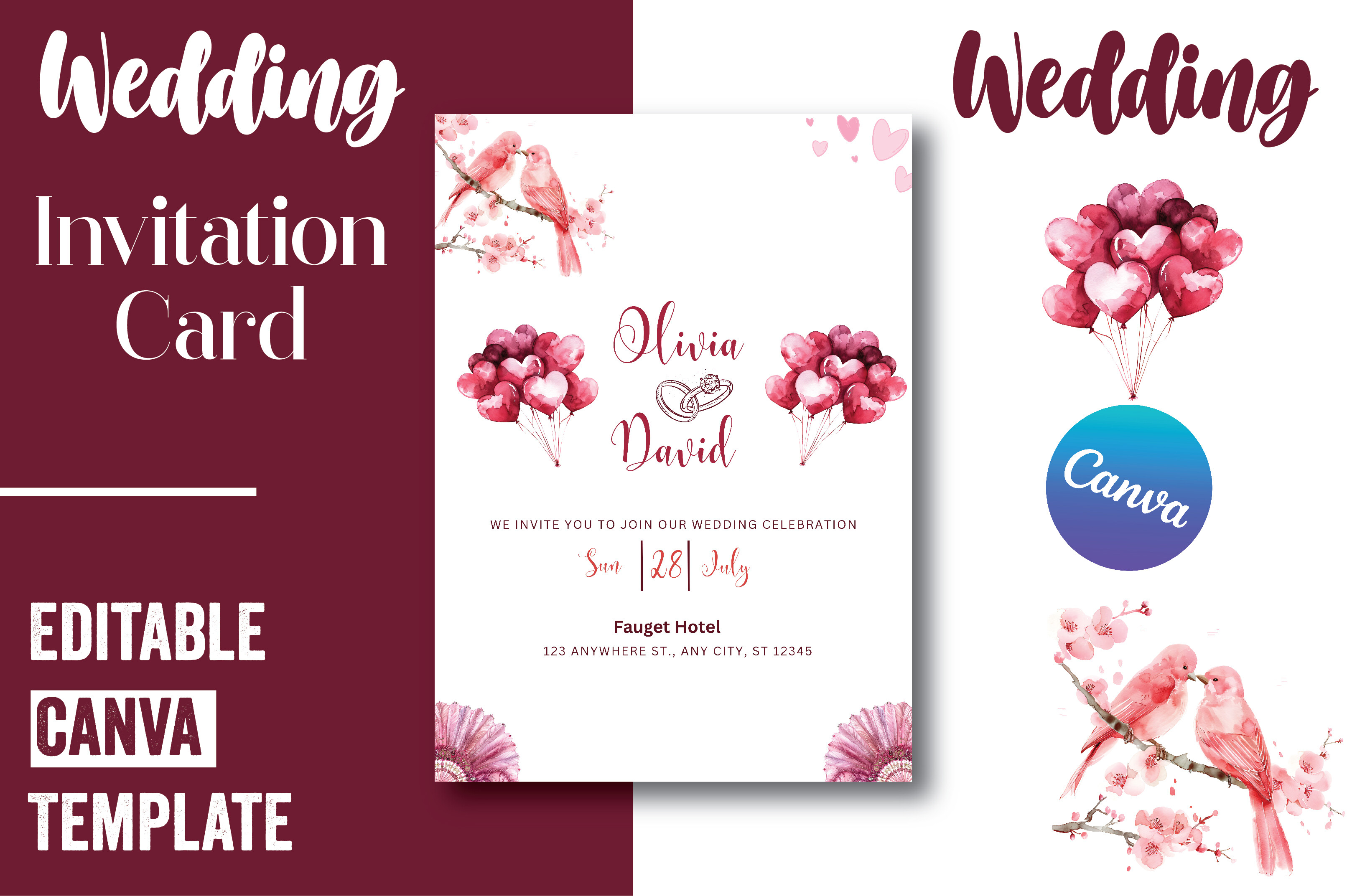 Wedding Invitation Card Editable Canva