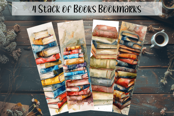 4 Stack of Books Bookmarks Graphic by Laxgibuu Publishing · Creative ...