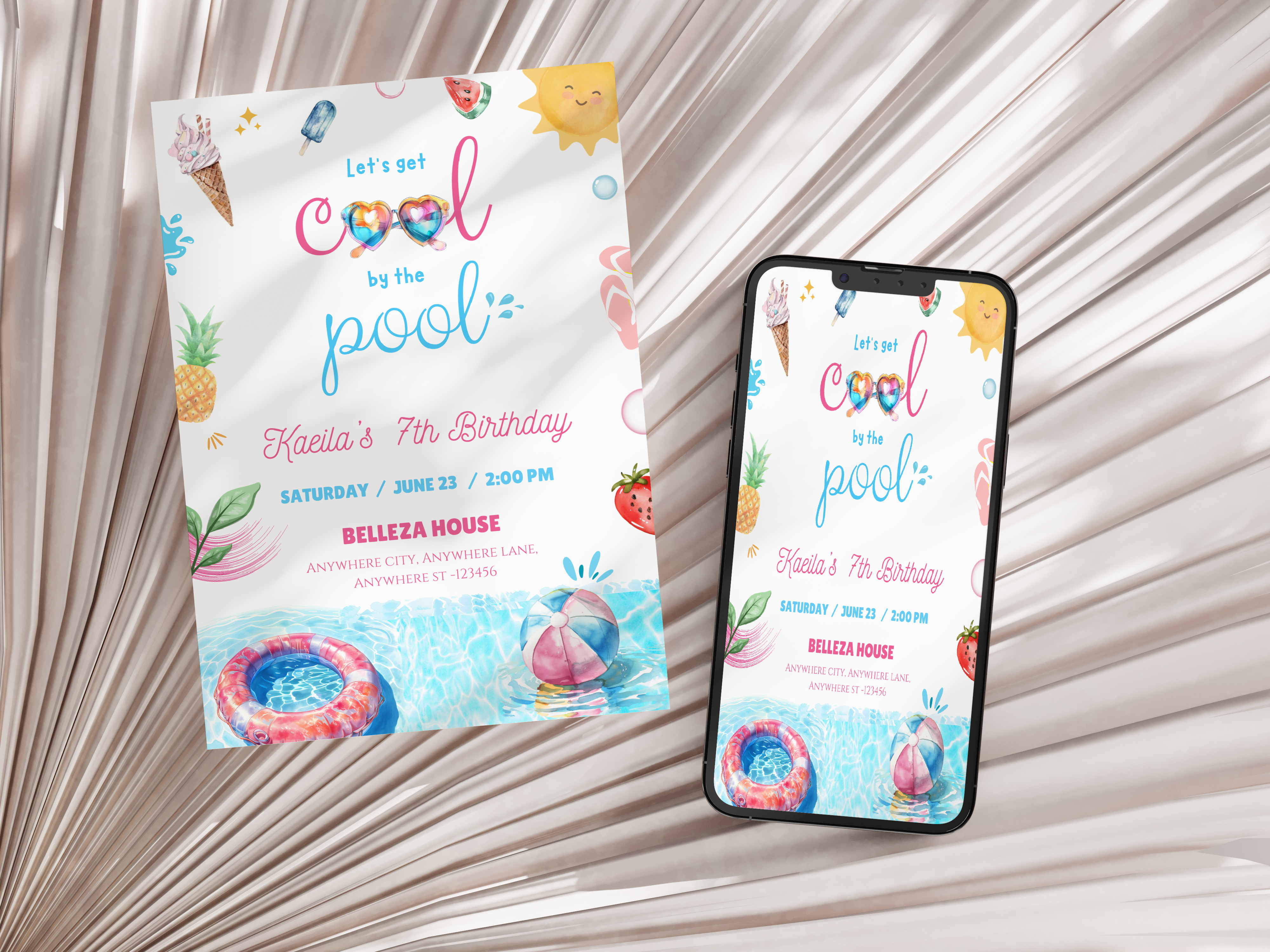 Editable Pool Party Invite Canva