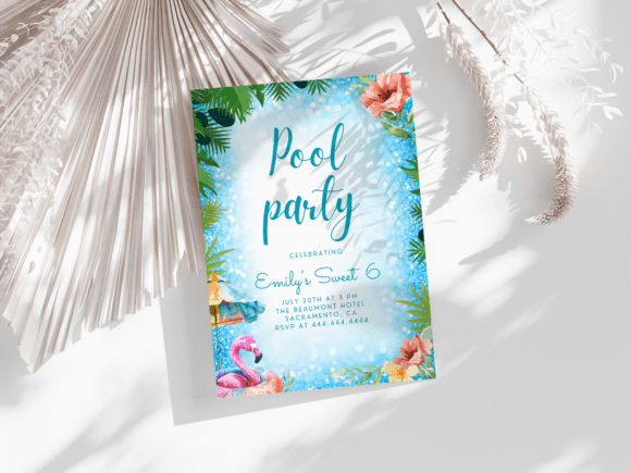 Editable Pool Party Invite Canva