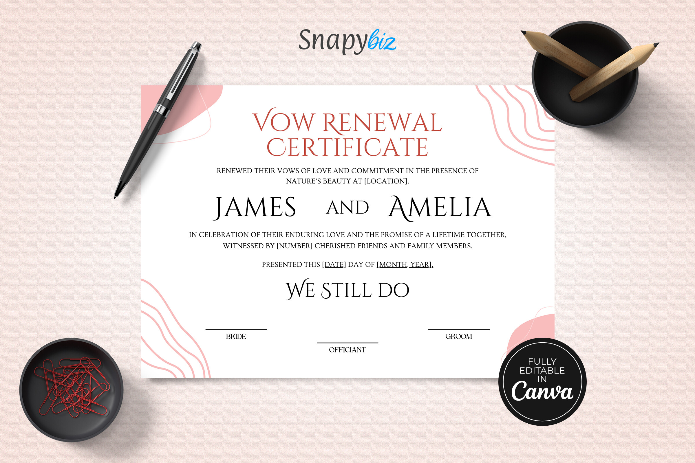 Editable Vow Renewal Certificate