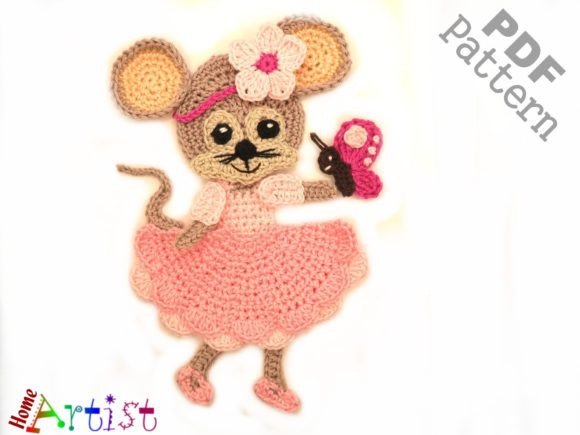 Mouse Girl Crochet Applique Pattern