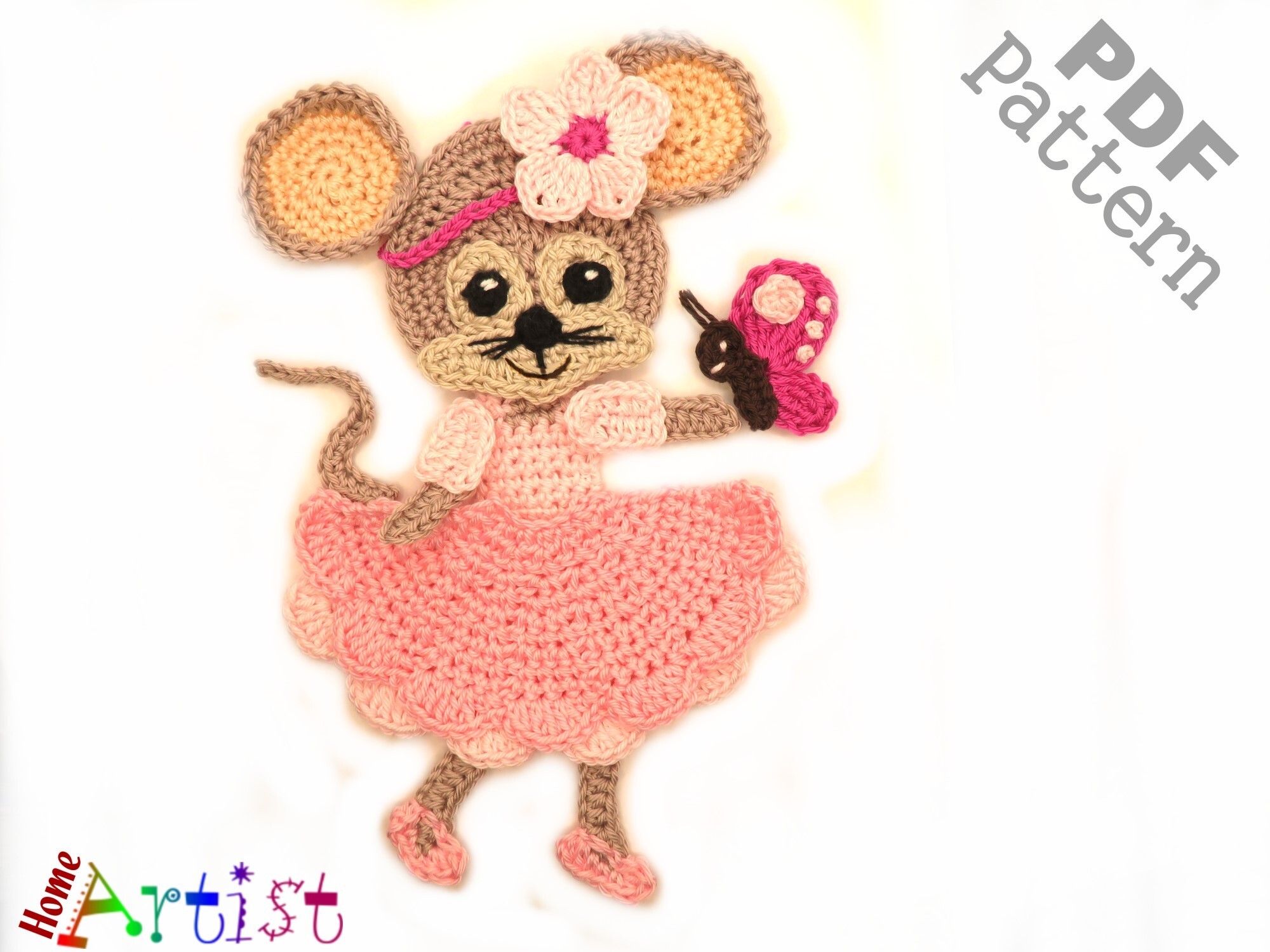 Mouse Girl Crochet Applique Pattern