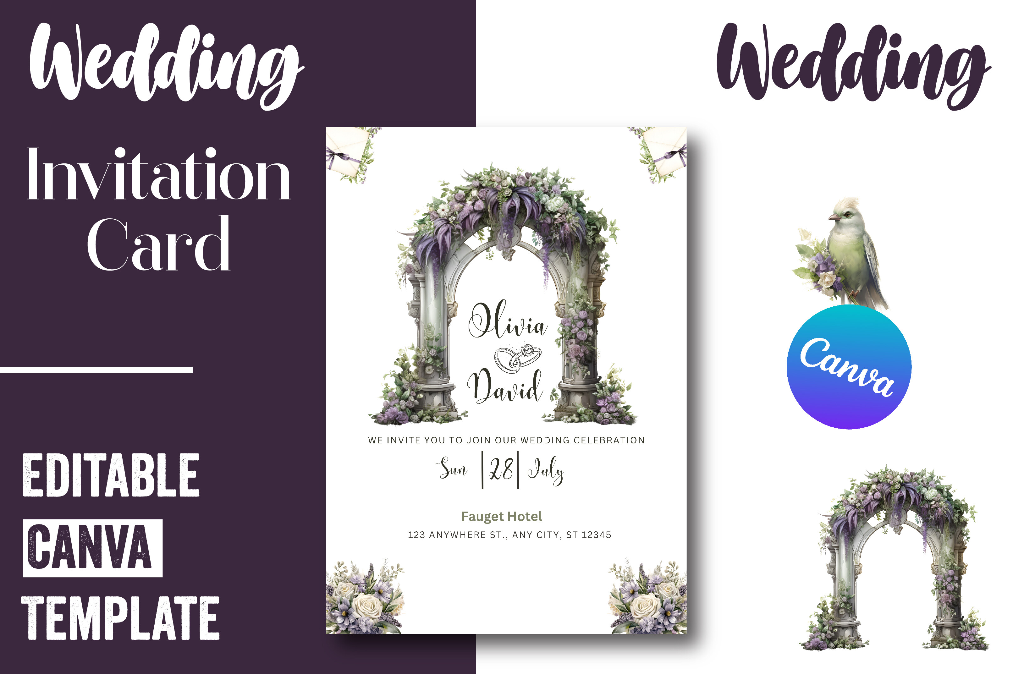 Watercolor Wedding Invitation Card Canva