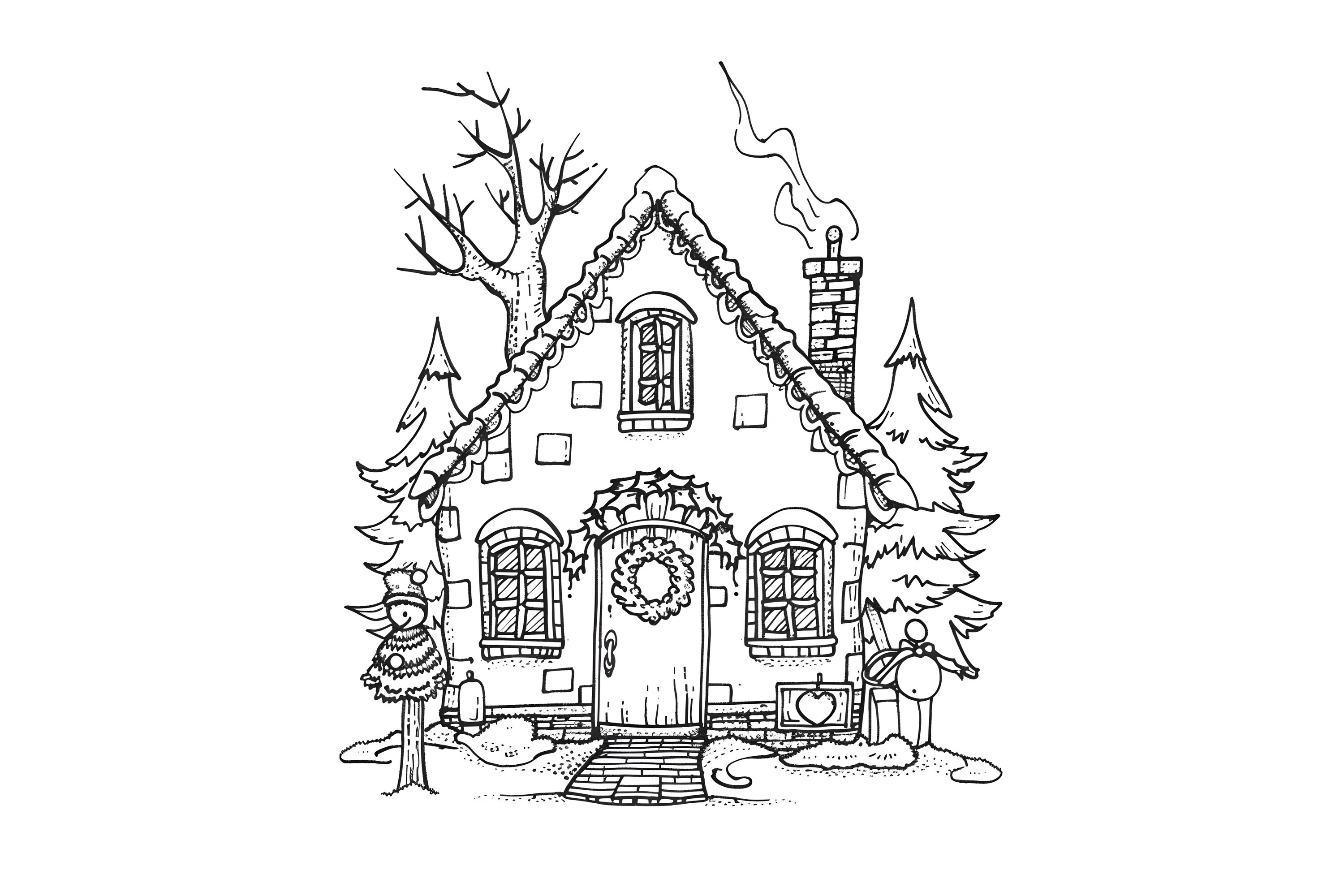 Christmas House Coloring Page for Adult Graphic by Forhadx5 · Creative ...