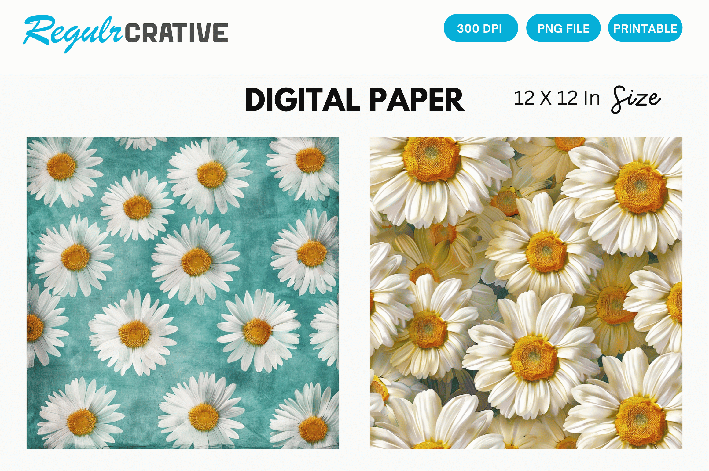 Daisy Flowers Background Digital Paper Graphic by Regulrcrative ...