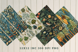 Embroidered Forest Digital Paper Bundle Graphic by Regulrcrative ...