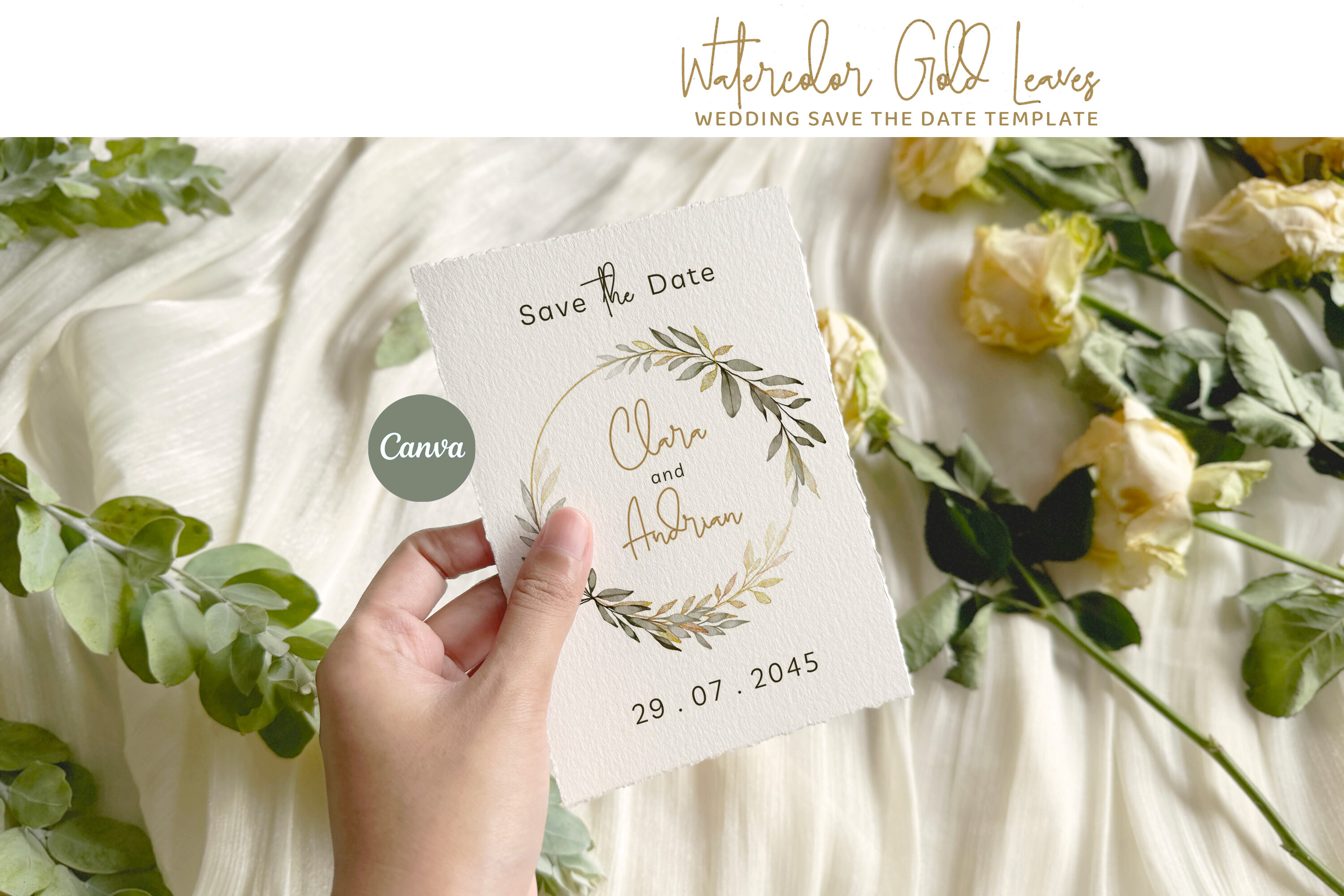 Gold Leaves Save the Date Template