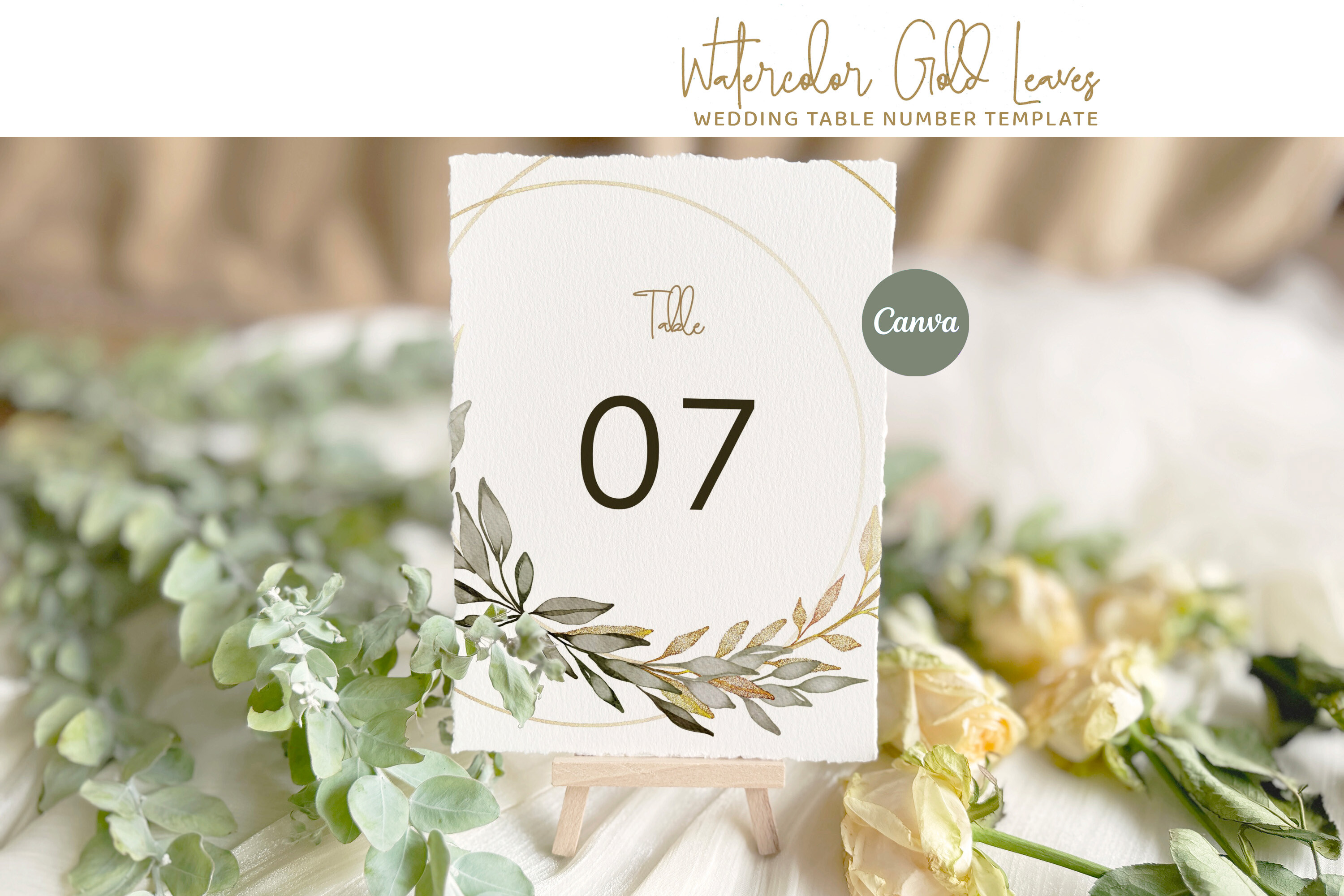 Gold Leaves Table Number Card Template