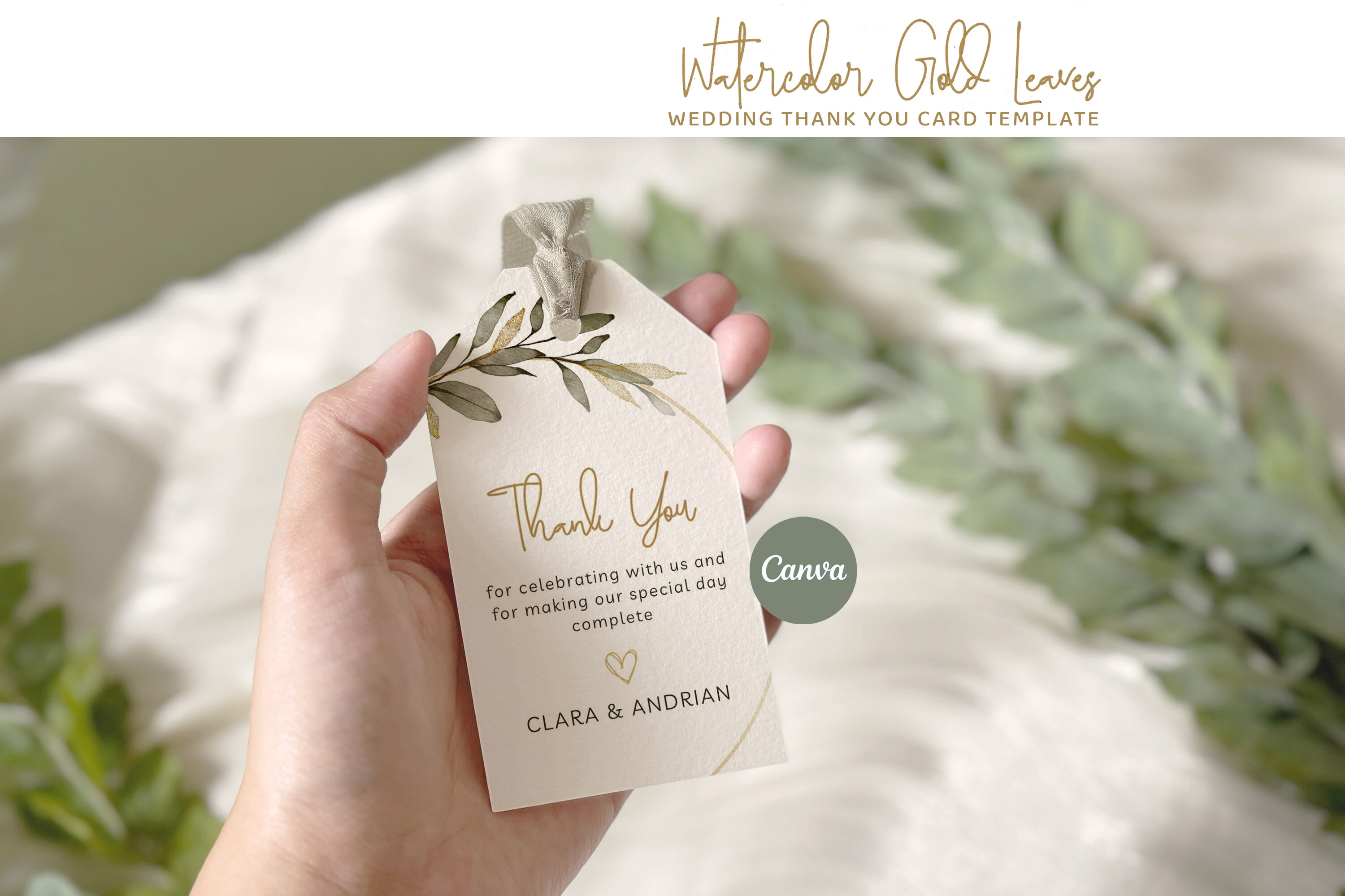 Gold Leaves Wedding Favor Tag Template