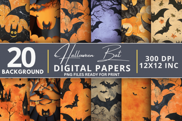 Halloween Bat Digital Paper Backgrounds