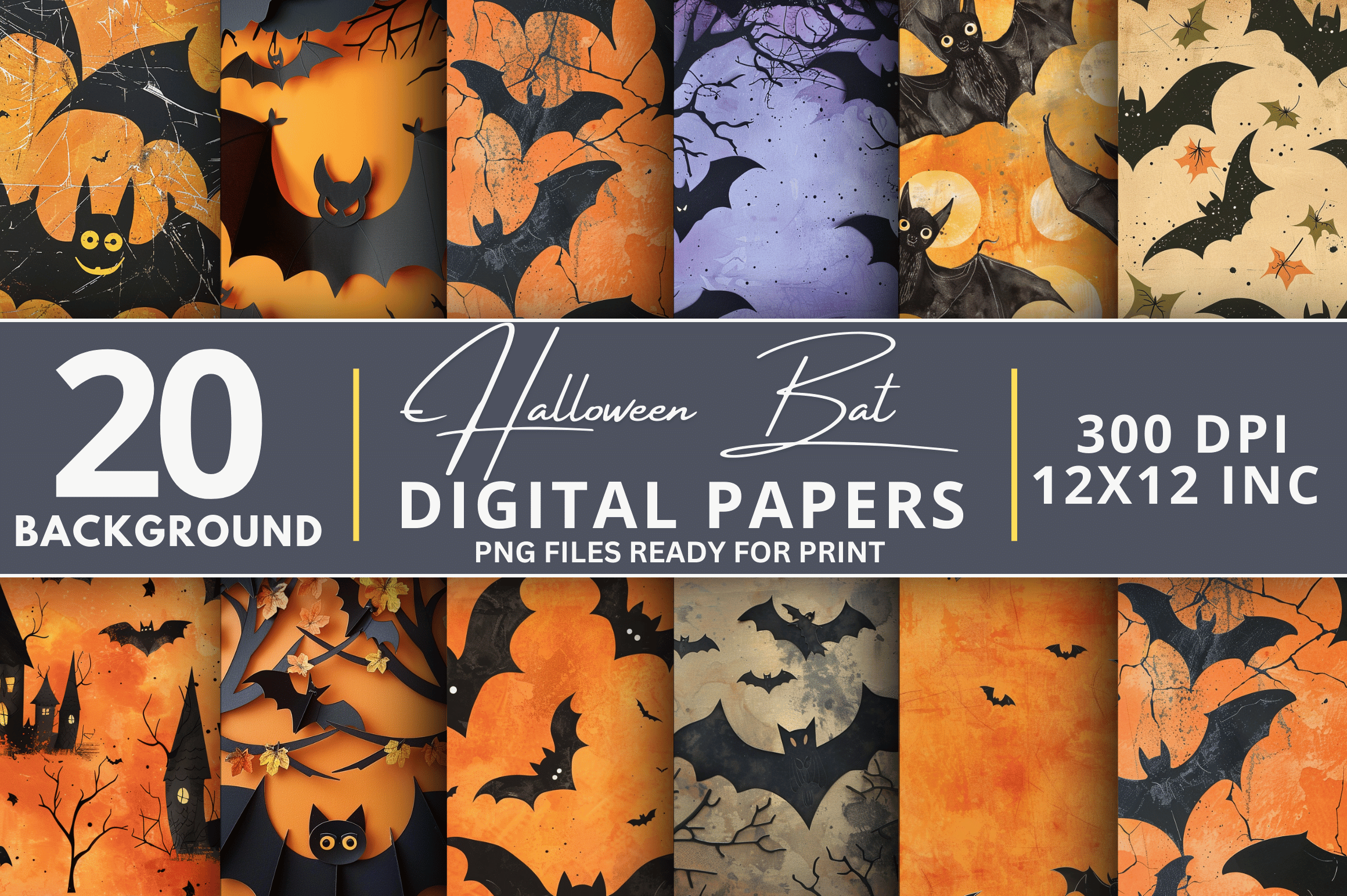 Halloween Bat Digital Paper Backgrounds