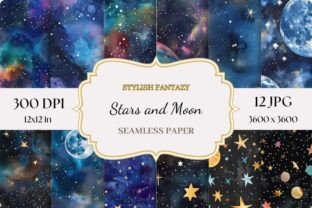 Stars and Moon Digital Paper, Seamless Graphic by StylishFantazy ...