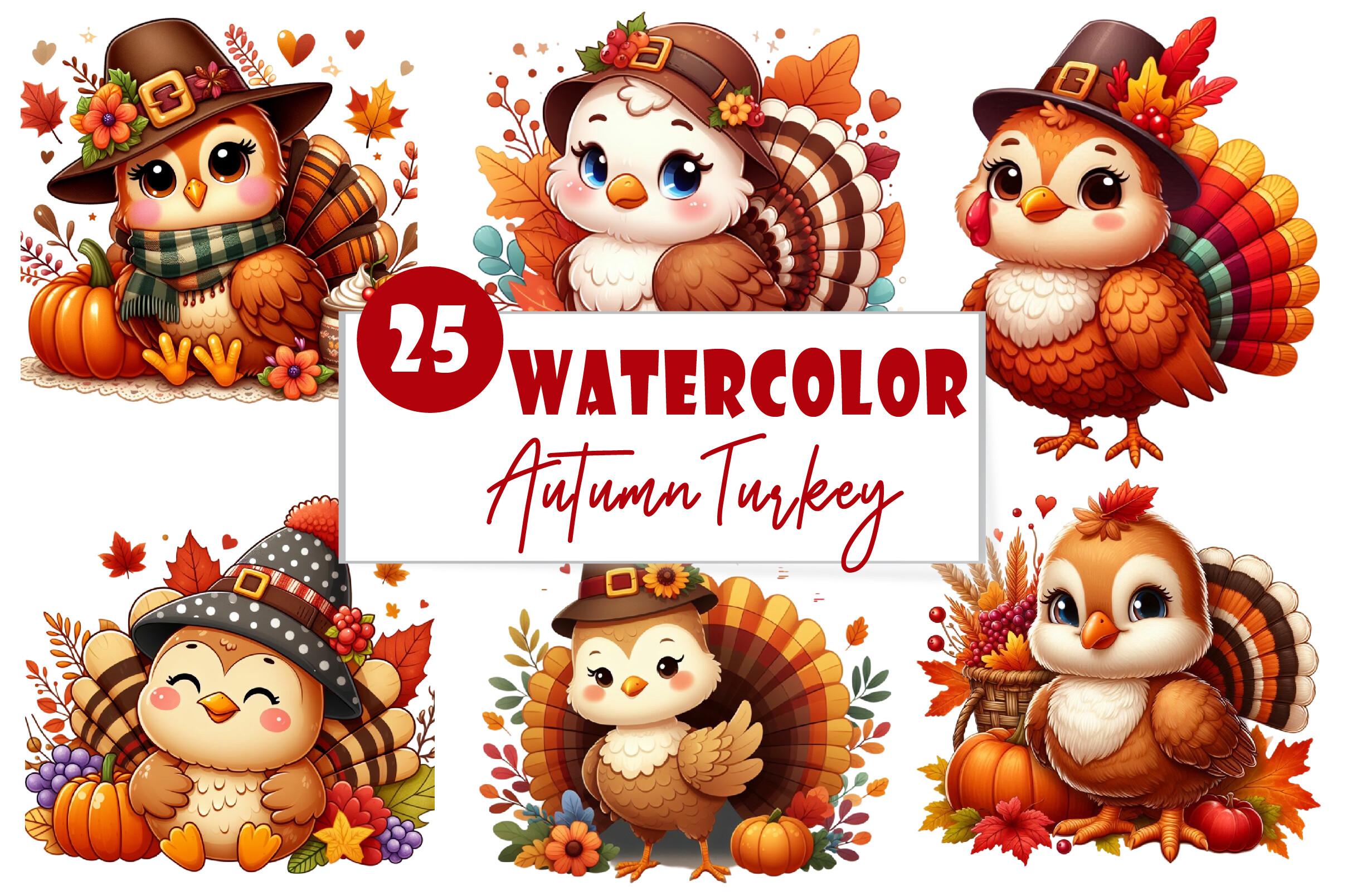 Autumn Cute Turkey Graphic by Watercolor Clipart · Creative Fabrica