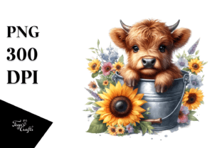 Baby Highland Cow with Sunflower PNG Graphic by Anastasia Feya ...