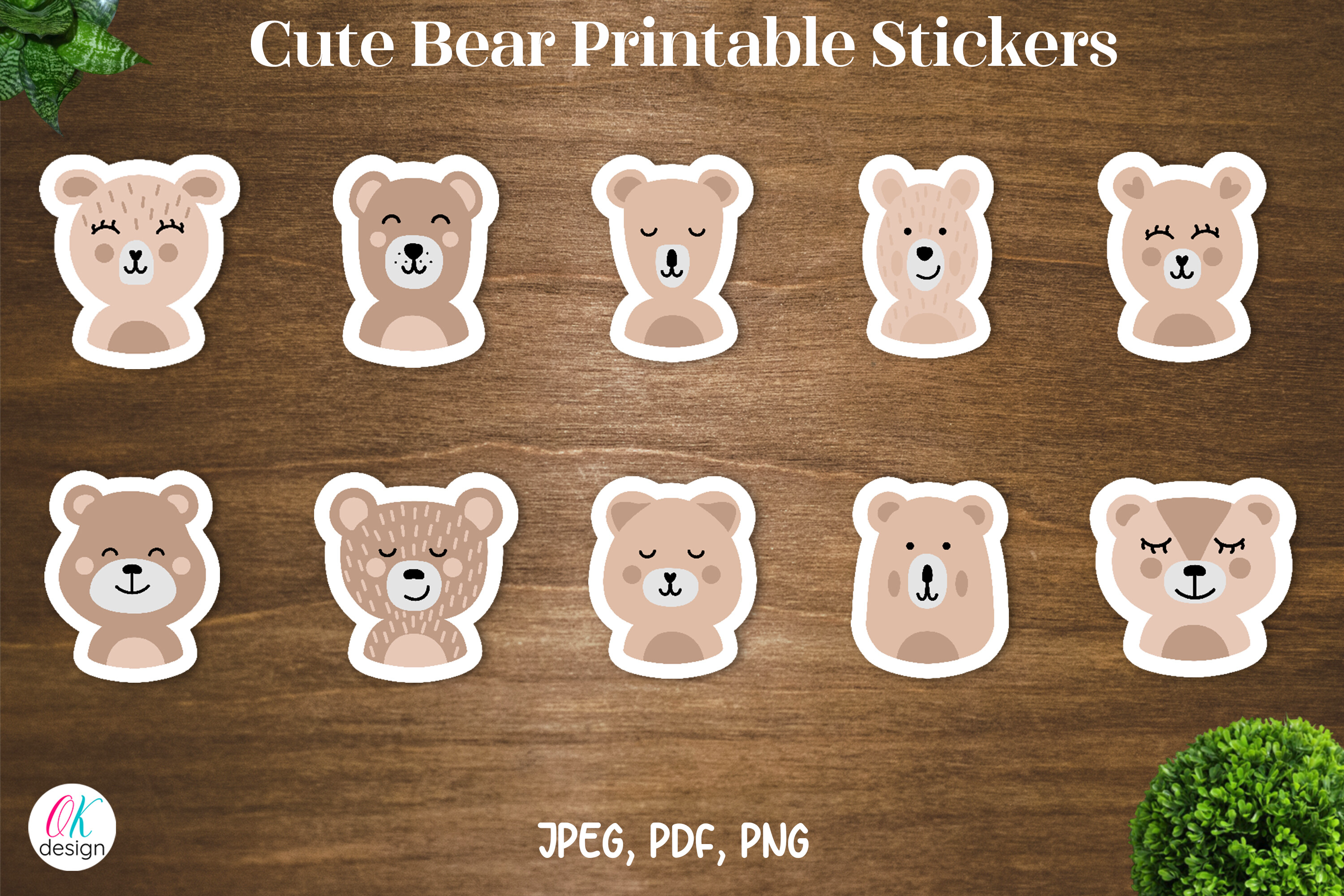Bear Stickers. Bear Printable Sticker Bu Graphic by OK-Design ...