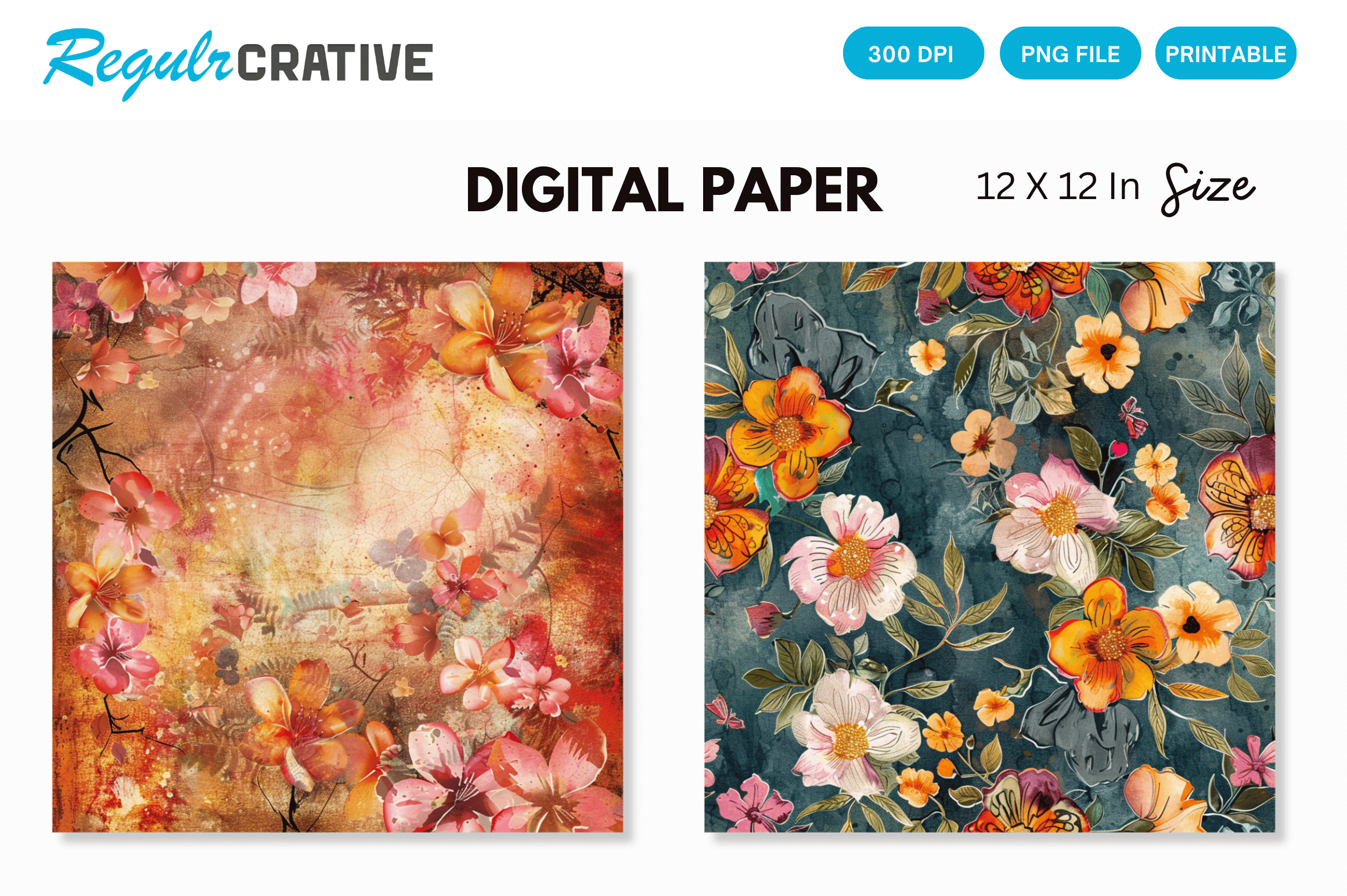 Boho Floral Digital Paper Seamless Graphic by Regulrcrative · Creative ...