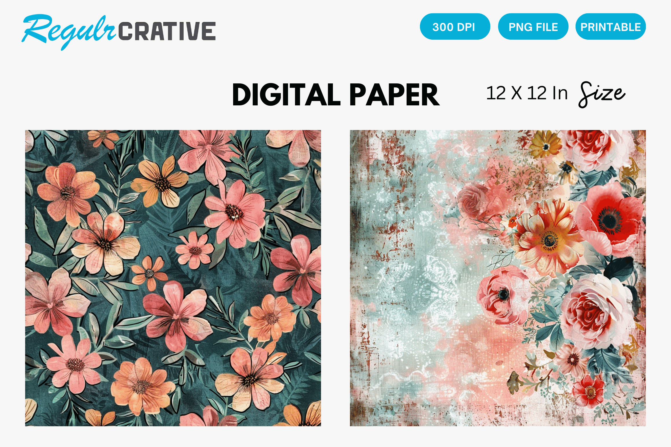 Boho Floral Digital Paper Seamless Graphic by Regulrcrative · Creative ...
