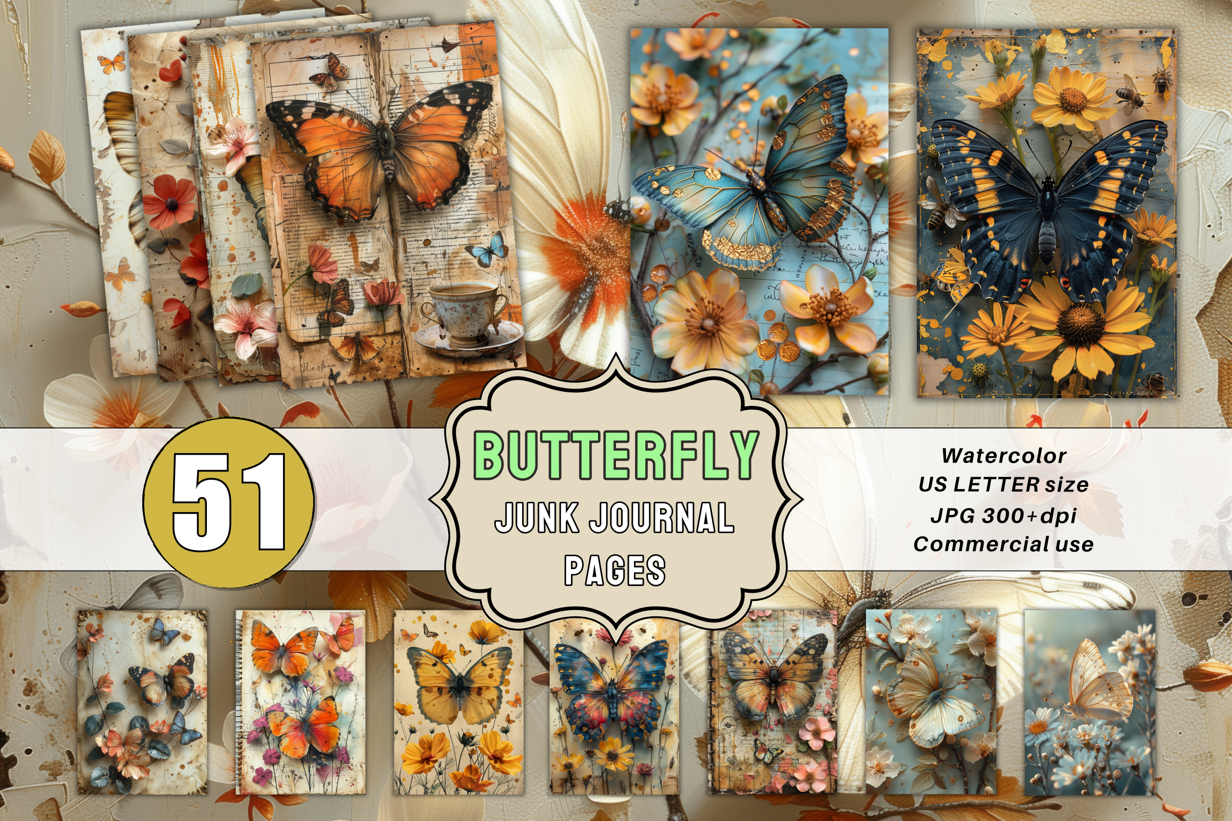 Butterfly Junk Journal Pages Prints Graphic by WhimsyDigitalHub ...