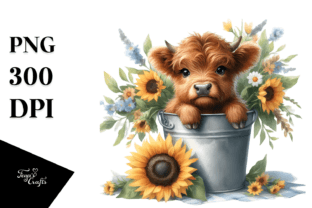 Cute Baby Highland Cow in Sunflower Fiel Graphic by Anastasia Feya ...