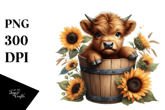 Cute Baby Highland Cow in Sunflower Fiel Graphic by Anastasia Feya ...