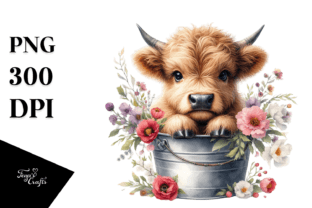 Cute Baby Highland Cow with Flowers, PNG Graphic by Anastasia Feya ...
