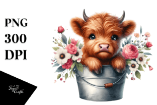 Cute Baby Highland Cow with Flowers PNG Graphic by Anastasia Feya ...