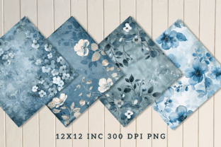 Dusty Blue Floral Digital Paper Bundle Graphic by Regulrcrative ...