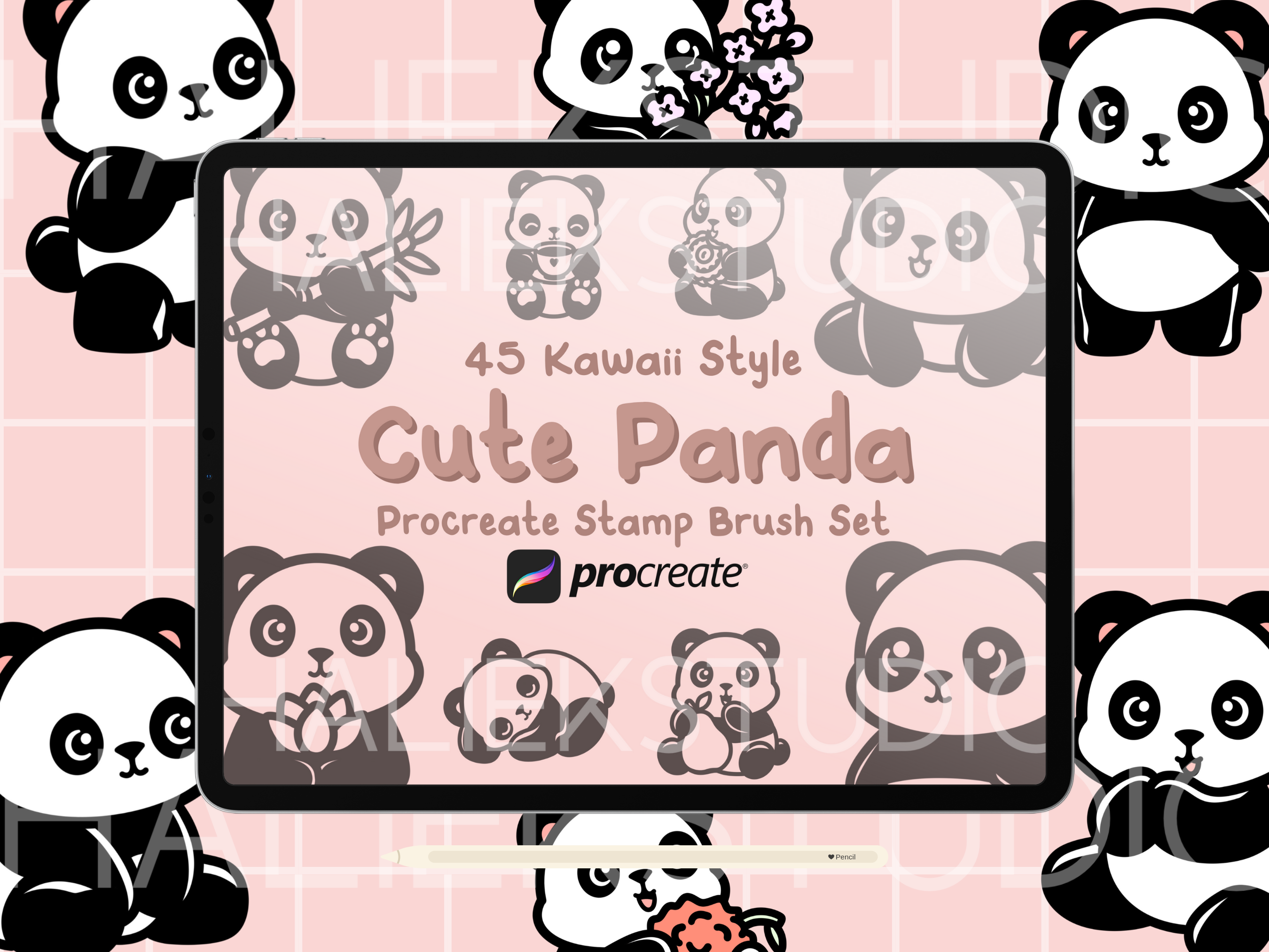 Panda Procreate Stamp Brush Set Graphic by HalieKStudio · Creative Fabrica