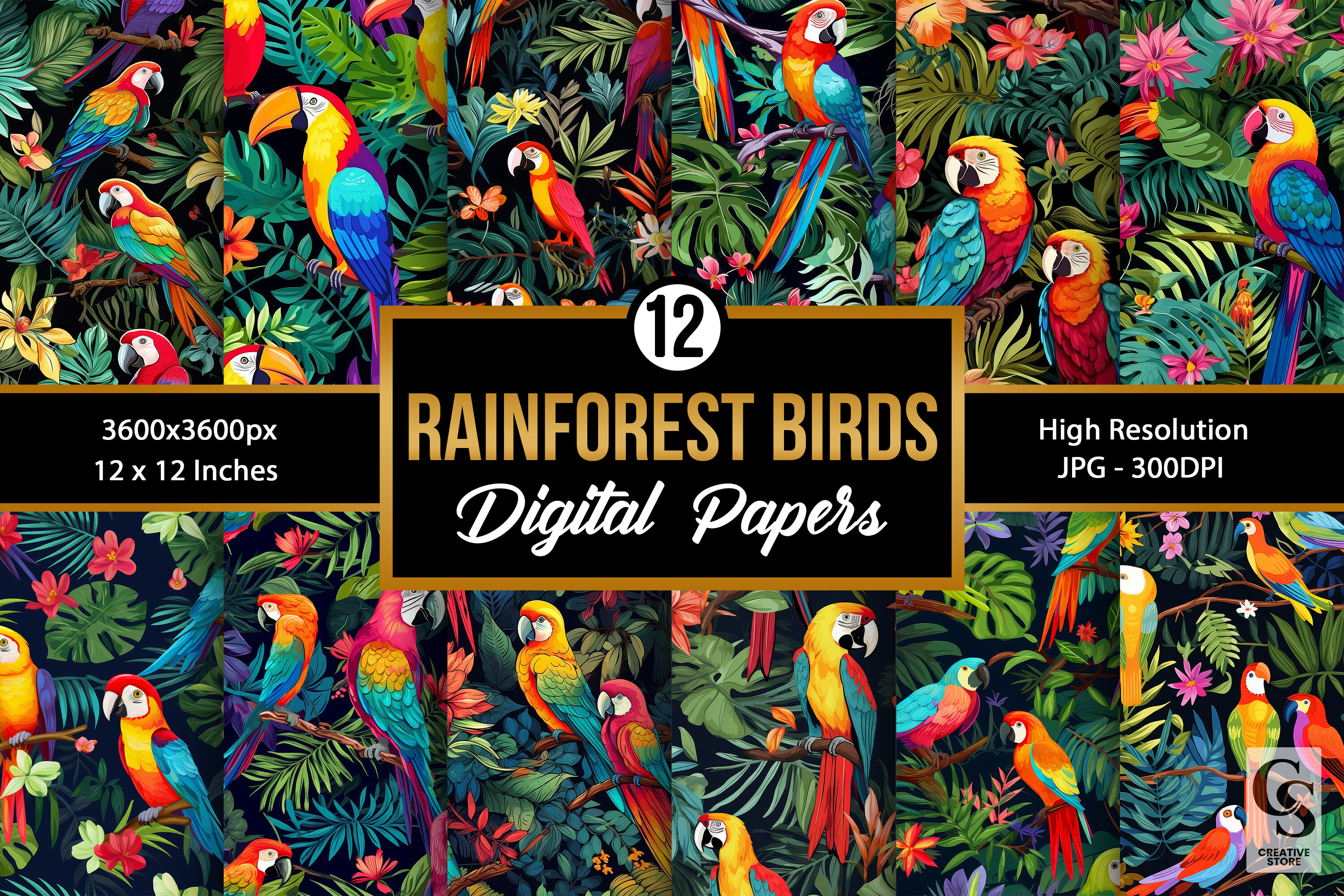 Rainforest Jungle Birds Digital Papers Graphic by Creative Store ...