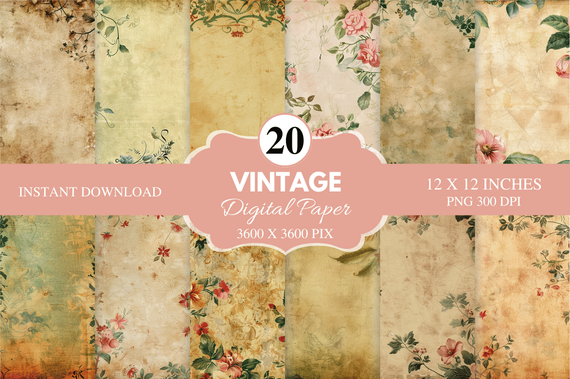 Retro Style Vintage Digital Paper Bundle