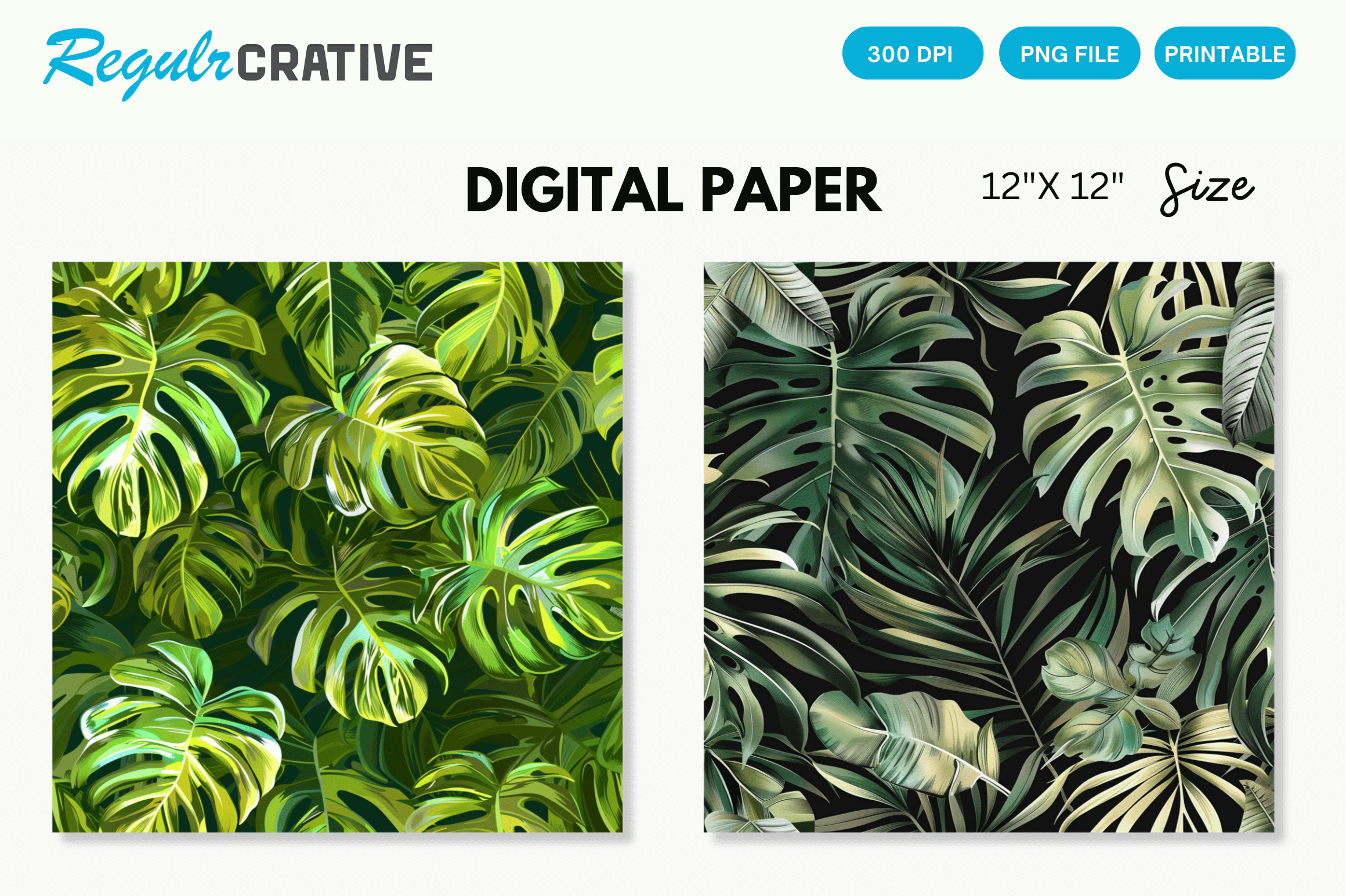 Tropical Leaves Digital Paper Patterns Graphic by Regulrcrative ...