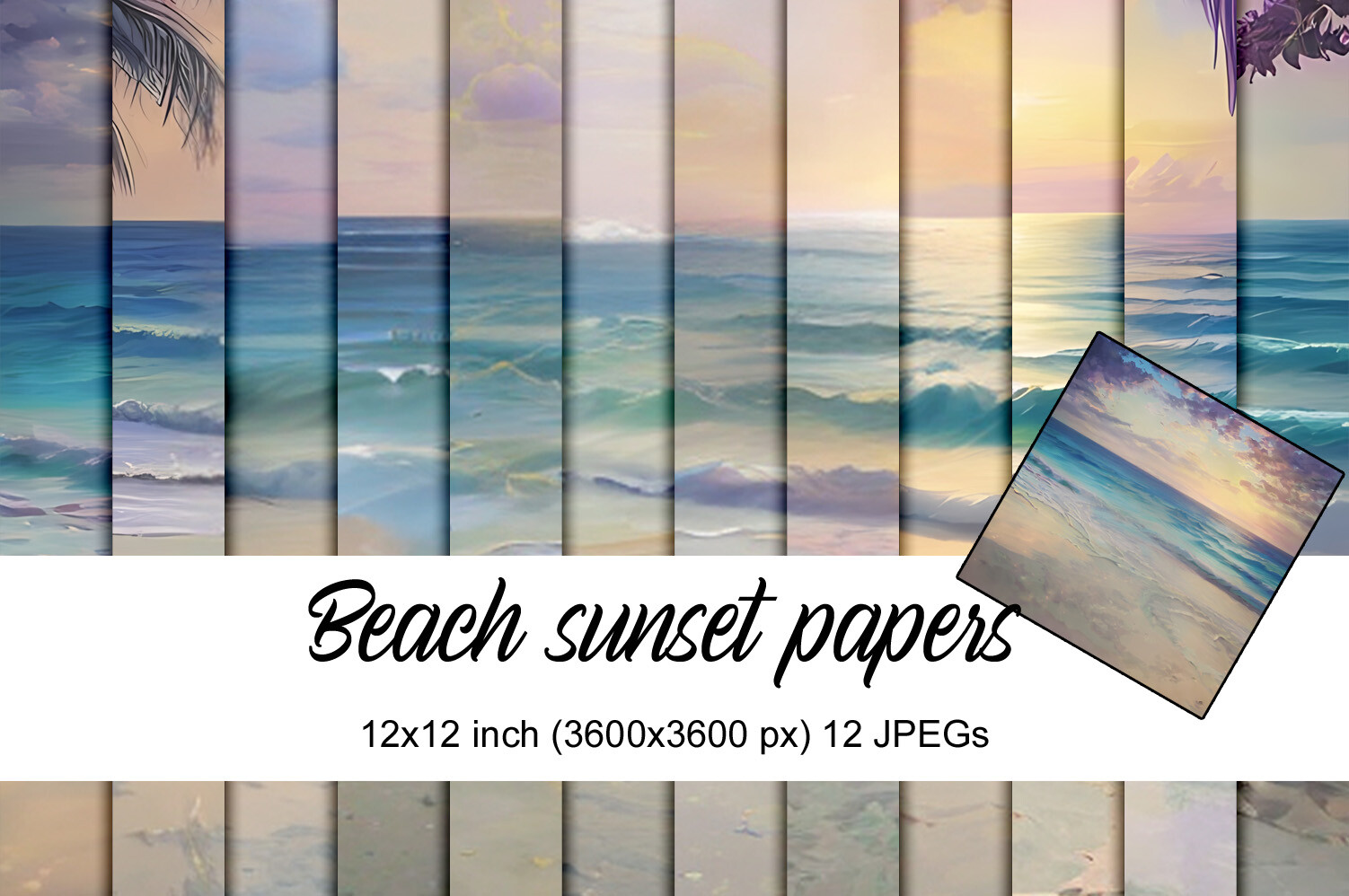 Beach Sunset Digital Papers Graphic by Andrea Kostelic · Creative Fabrica