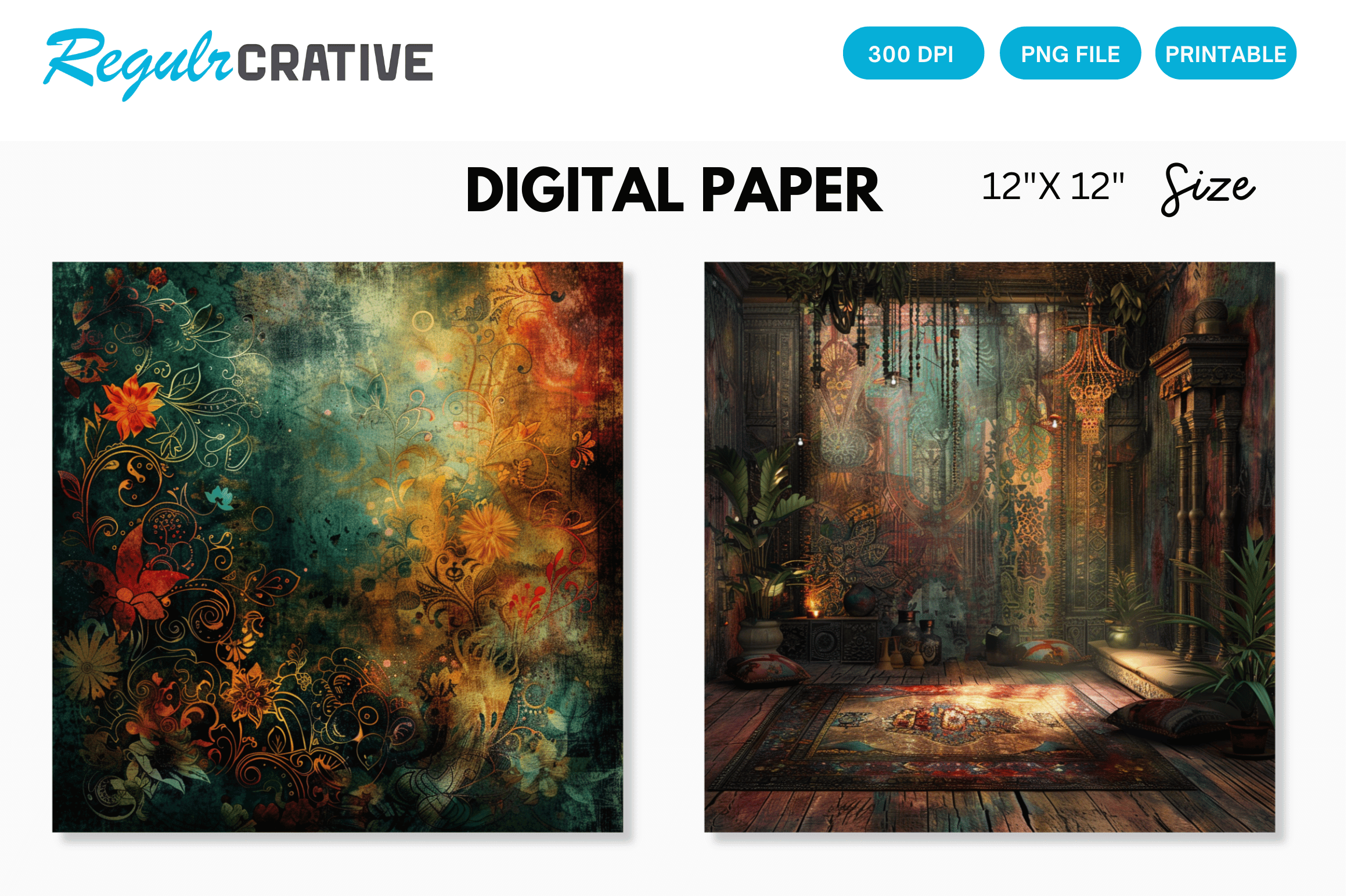 Bohemian Digital Paper Graphic by Regulrcrative · Creative Fabrica