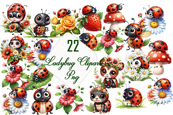 Cute Ladybug Clipart Png Bundle. Graphic by Unique Art Studio ...