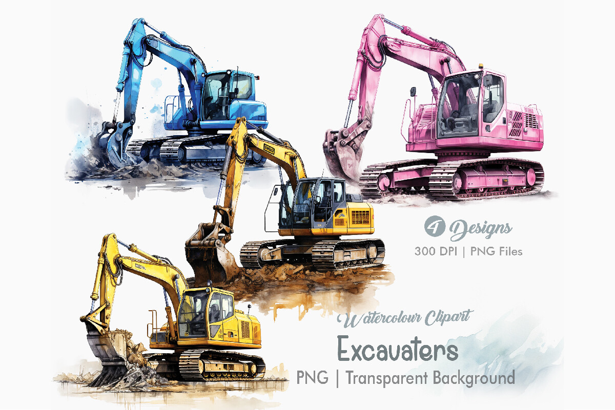 Excavators Clipart, PNG Bundle Graphic by Creationx Space · Creative ...