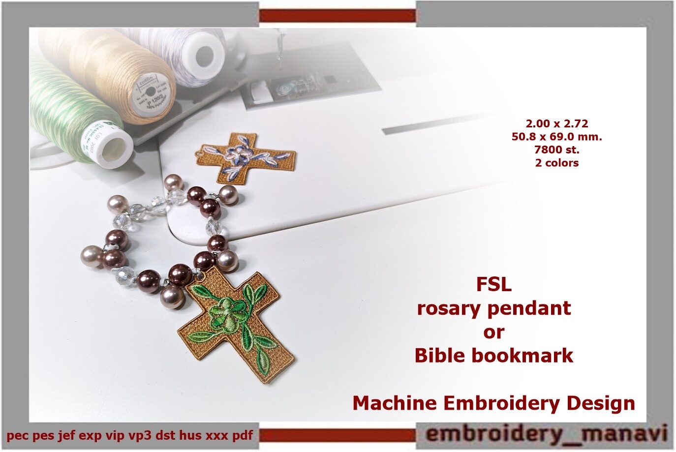 FSL Pendant Cross with Leaf Flower