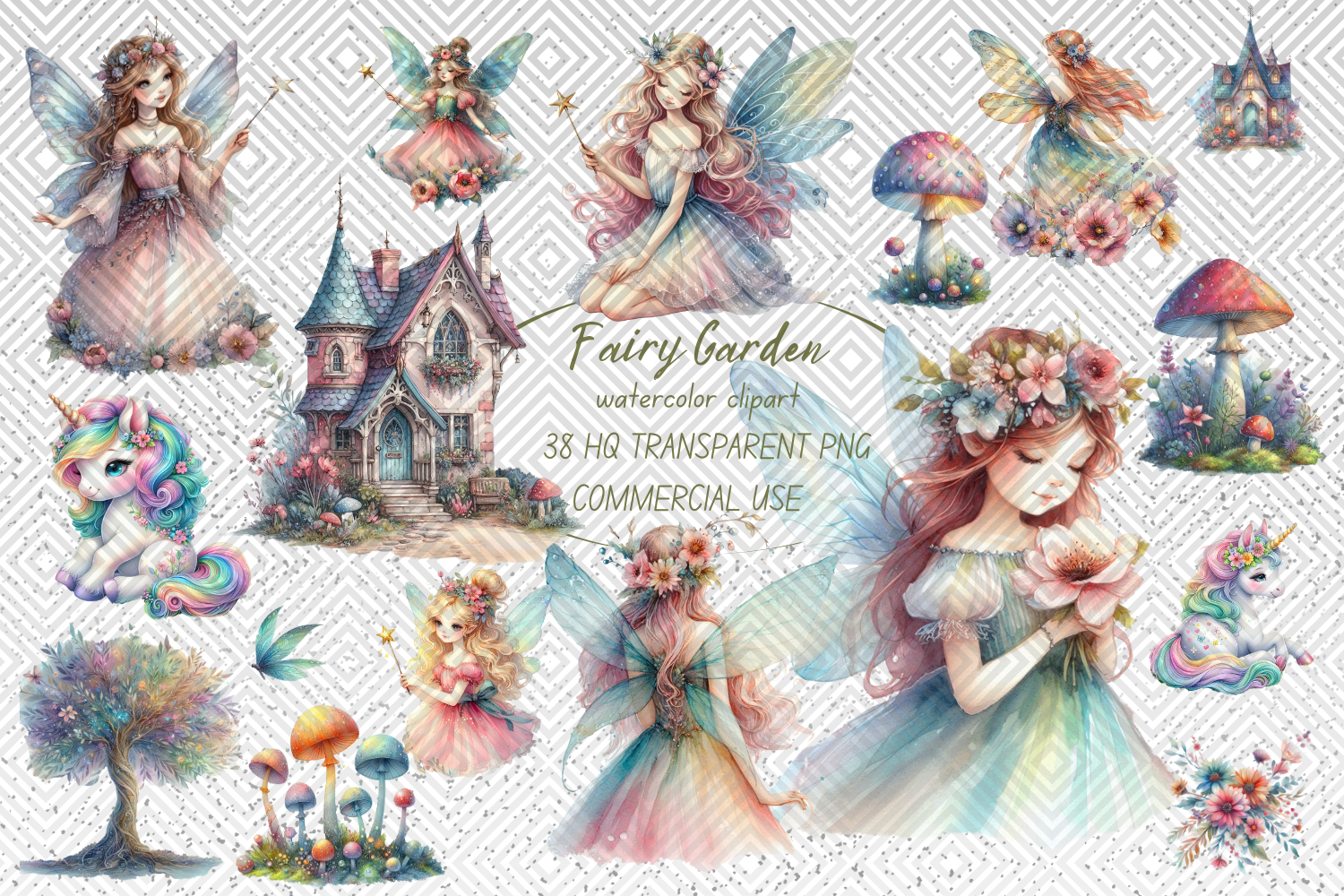 Fairy Garden Watercolor Clipart Graphic by ButterflyCraftDigital ...