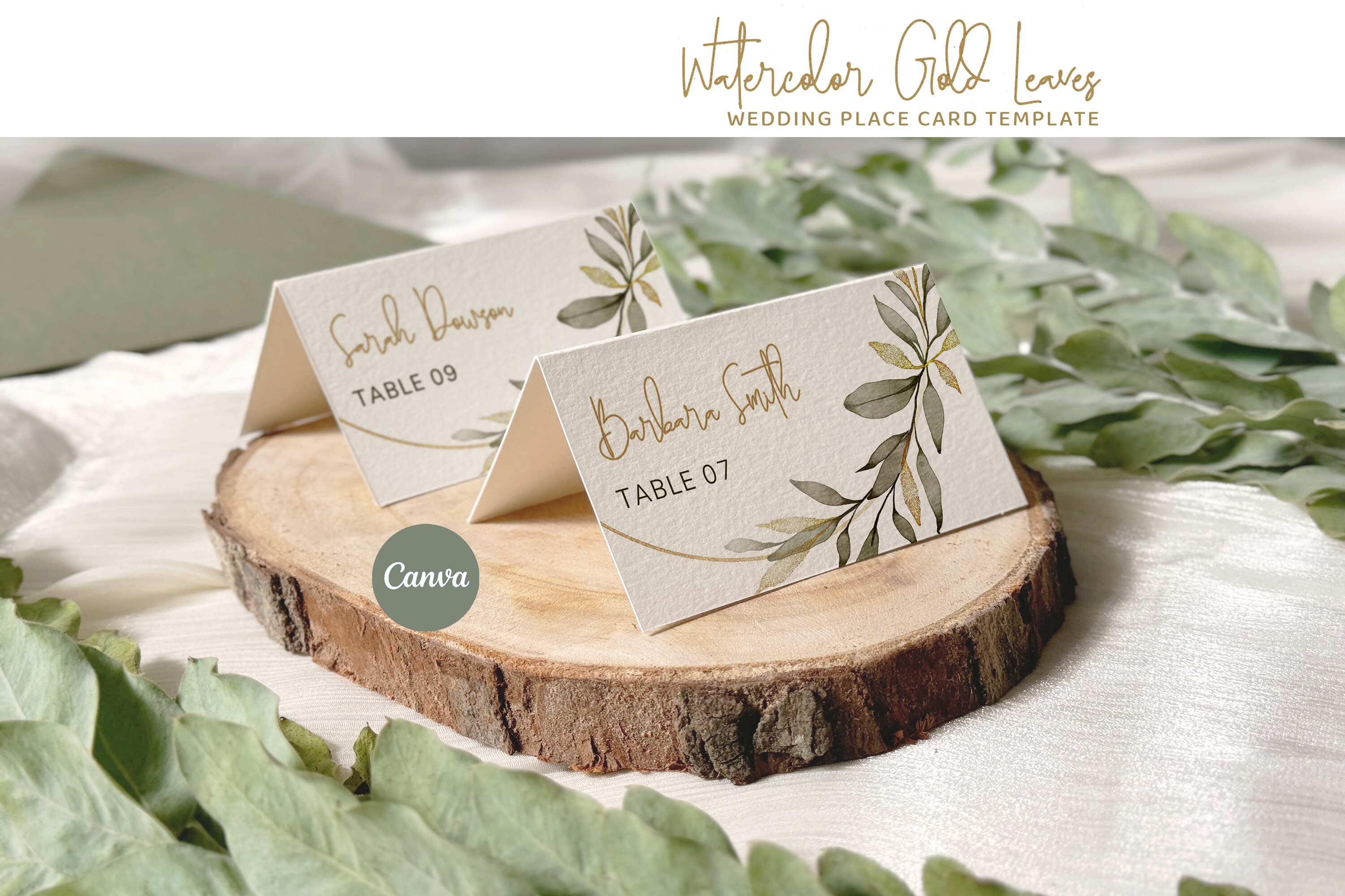 Gold Leaves Wedding Escort Card Template