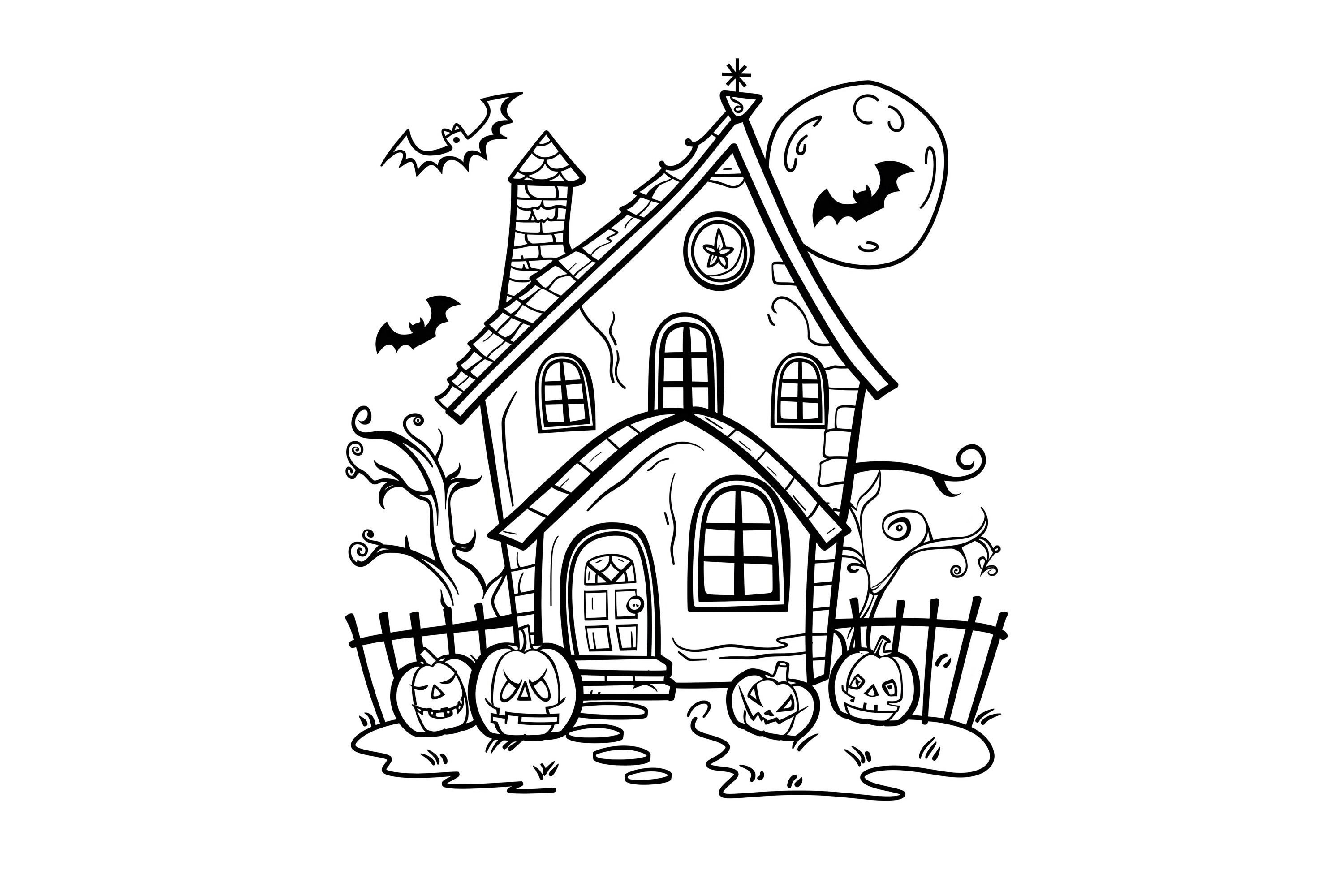 Halloween Haunted House Coloring Page