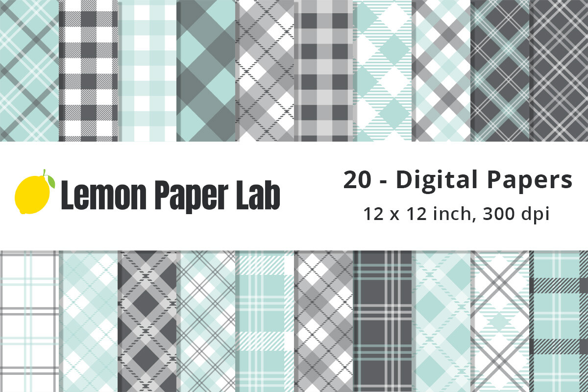 Mint, Grey and White Plaid Backgrounds Graphic by Lemon Paper Lab ...