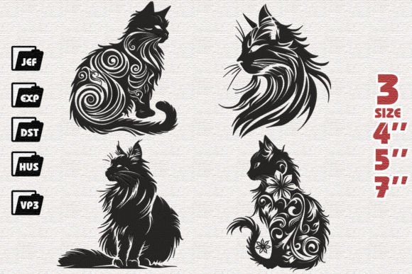 Set of 4 Mysterious Cat Bundle Cats Embroidery Design By Nutty Creations