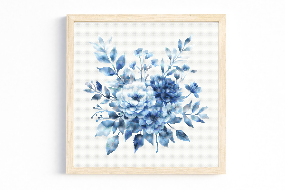 Blue Floral Bouquet Cross Stitch Pattern