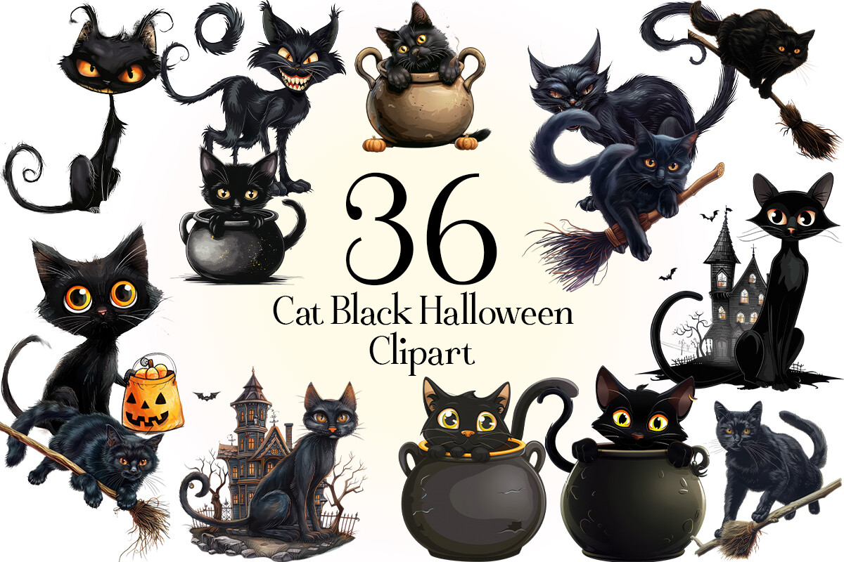 Cat Black Halloween Sublimation Clipart Graphic by sumim3934 · Creative ...